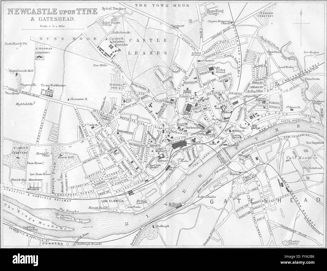 NORTHUMBS: Newcastle, Tyne & Gateshead, 1874 Mappa antichi Foto Stock