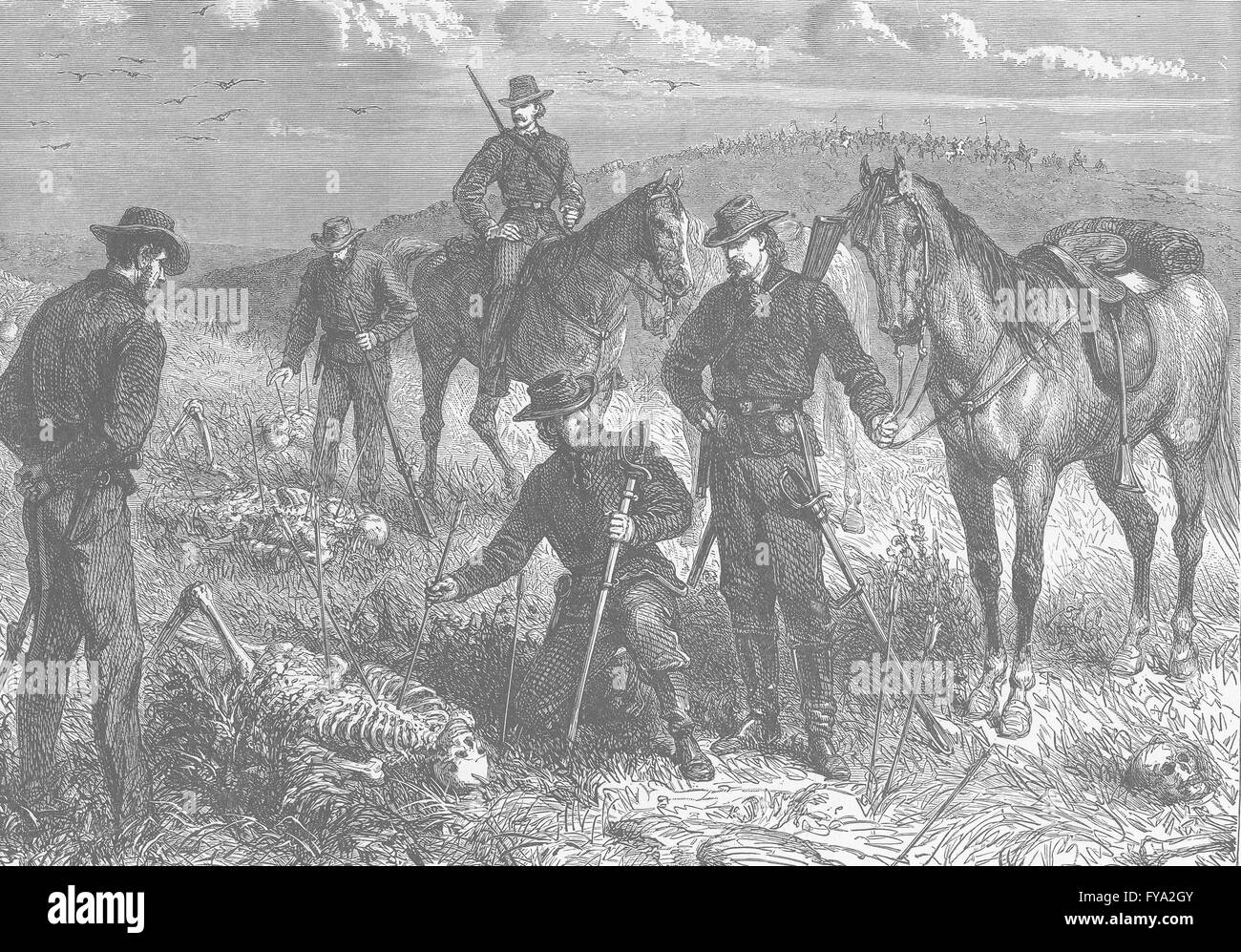 USA:scoperta di scheletri di soldati americani uccisi dagli indiani nel 1867, 1890 Foto Stock