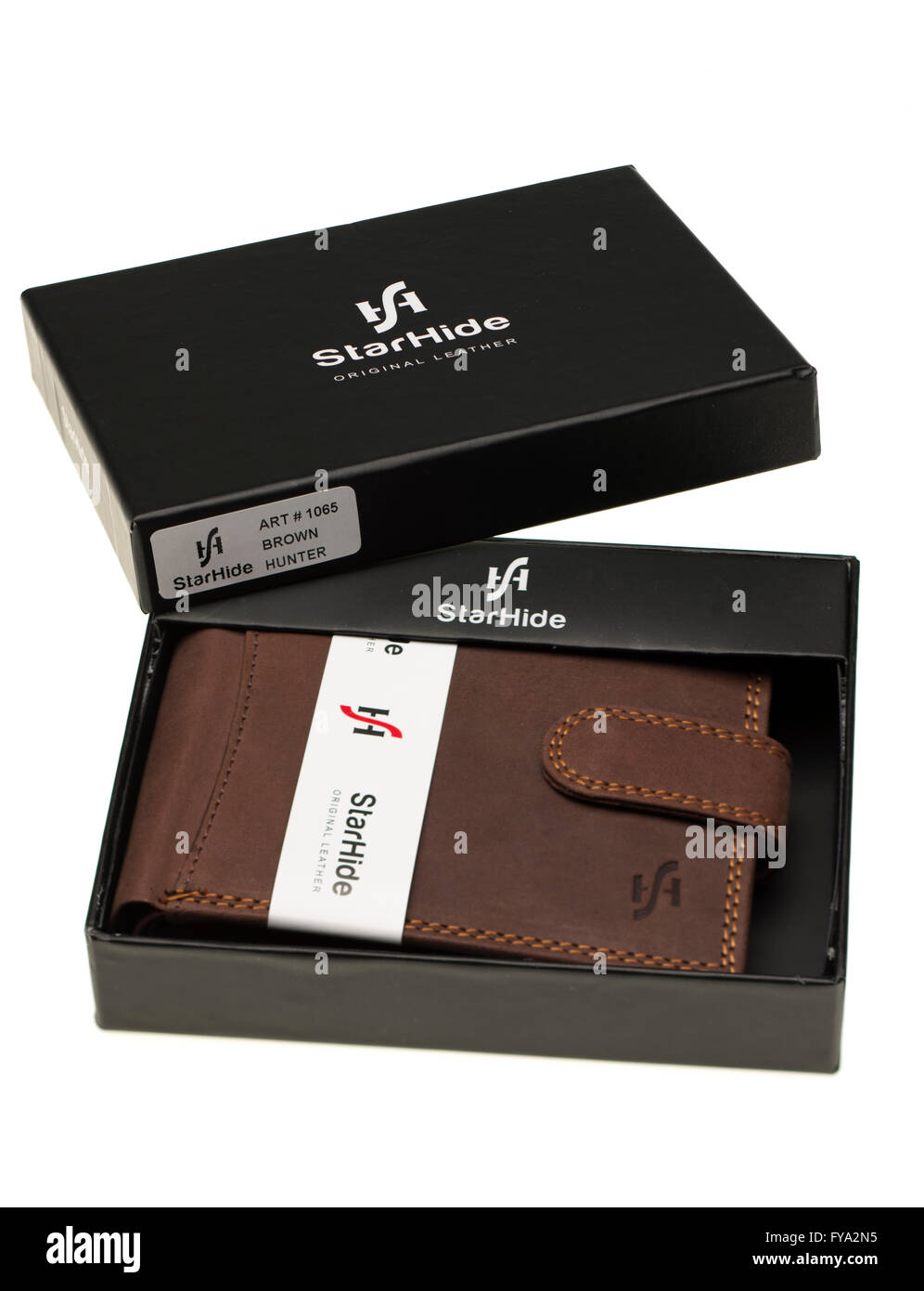 Boxed Starhide distressed in pelle marrone mens Wallet Foto Stock