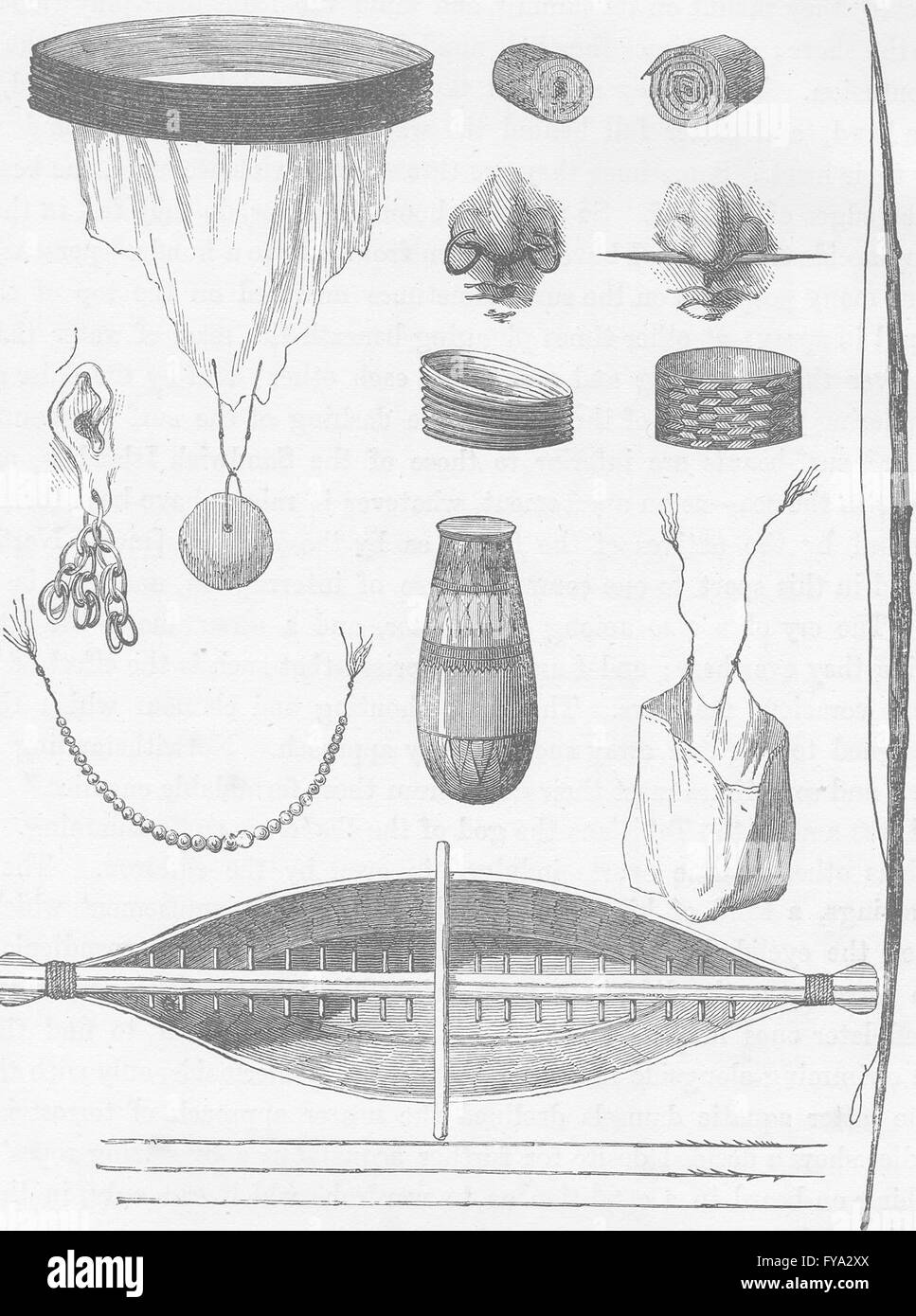 Polinesia: strumenti e ornamenti di aborigeni delle Isole Marchesi, 1890 Foto Stock
