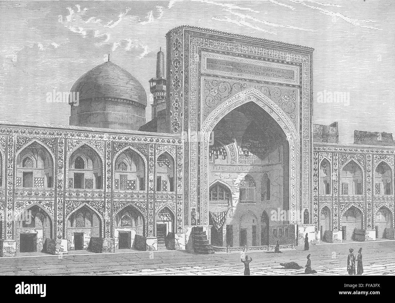 IRAN: corte interna della moschea di Imam Ali Riza, ingranato, antica stampa 1891 Foto Stock