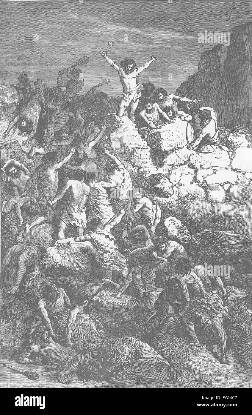 Belgio: la battaglia tra gli uomini della vecchia età della pietra (Camp di Furfooz) , 1893 Foto Stock