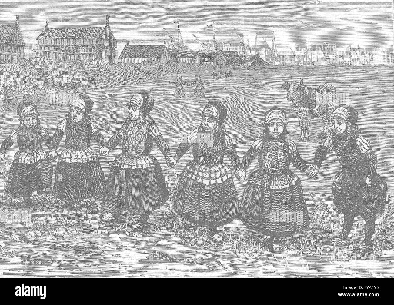 Paesi Bassi: Danza dei bambini olandesi a Marken, nel Zuiderzee, stampa 1894 Foto Stock