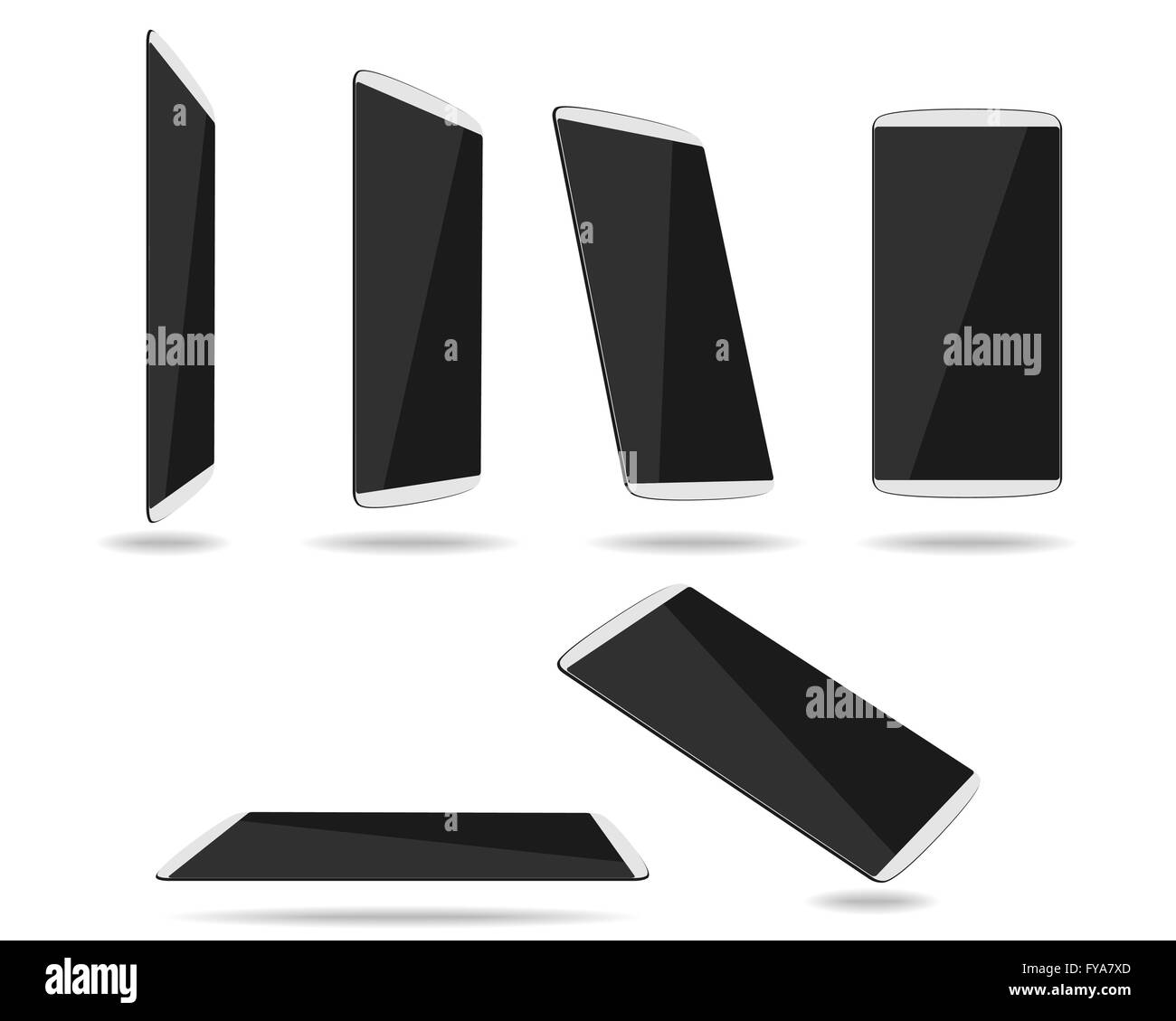 Bianco smartphone sottile viso diverso scorcio. Illustrazione Vettoriale. EPS 10. Nessuna trasparenza. I gradienti di n. Materie prime Illustrazione Vettoriale