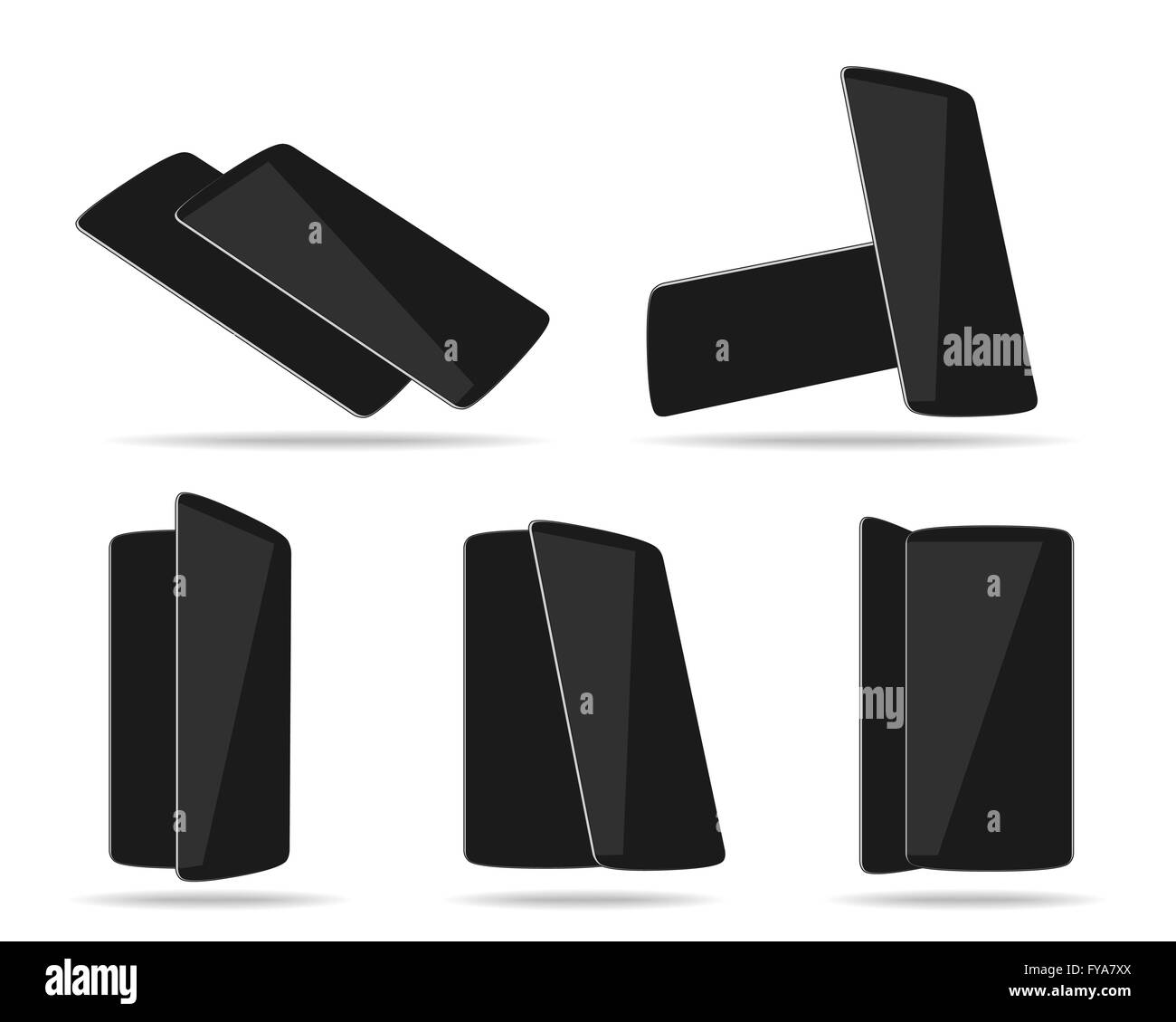 Gli smartphone Nero faccia con retro scorcio diverso. Illustrazione Vettoriale. EPS 10. Nessuna trasparenza. I gradienti di n. Materie mater Illustrazione Vettoriale