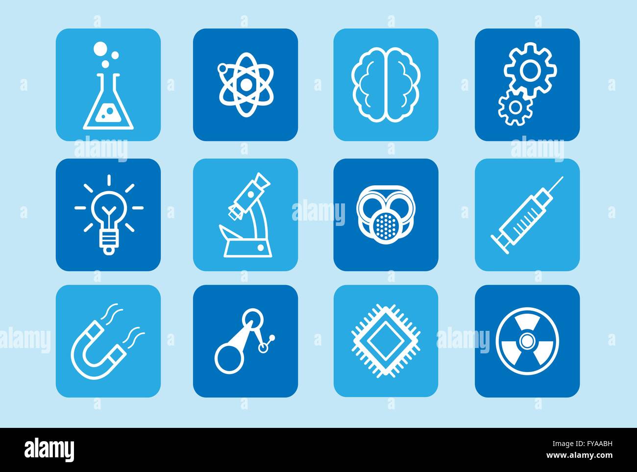 La scienza, ricerca, innovazione e tecnologia vector icon set. Graphic design delle risorse per migliorare la tua opera d'arte in secondi Illustrazione Vettoriale