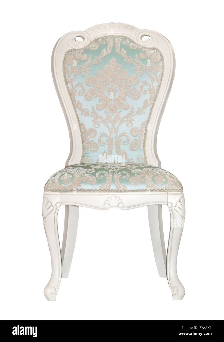 Classico tessili sedia bianca isolata Foto Stock