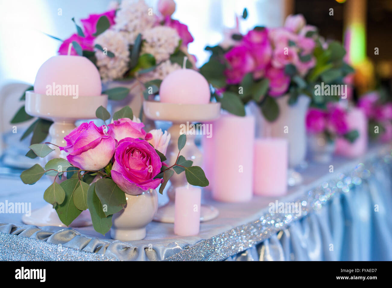 Raccolta di collage di rosa dettagli nozze da cerimonia e ricevimento Foto Stock