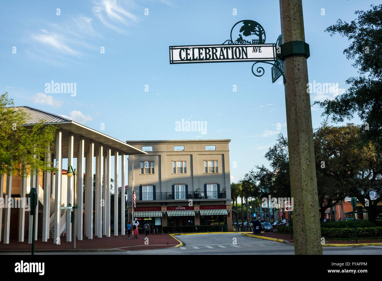 Orlando Florida, comunità master-planned, neo-urbanismo, centro, segnaletica stradale, viale, centro città, centro, FL160401034 Foto Stock