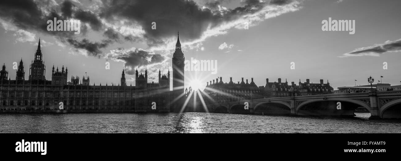 In bianco e nero di Big Ben e Westminster Foto Stock