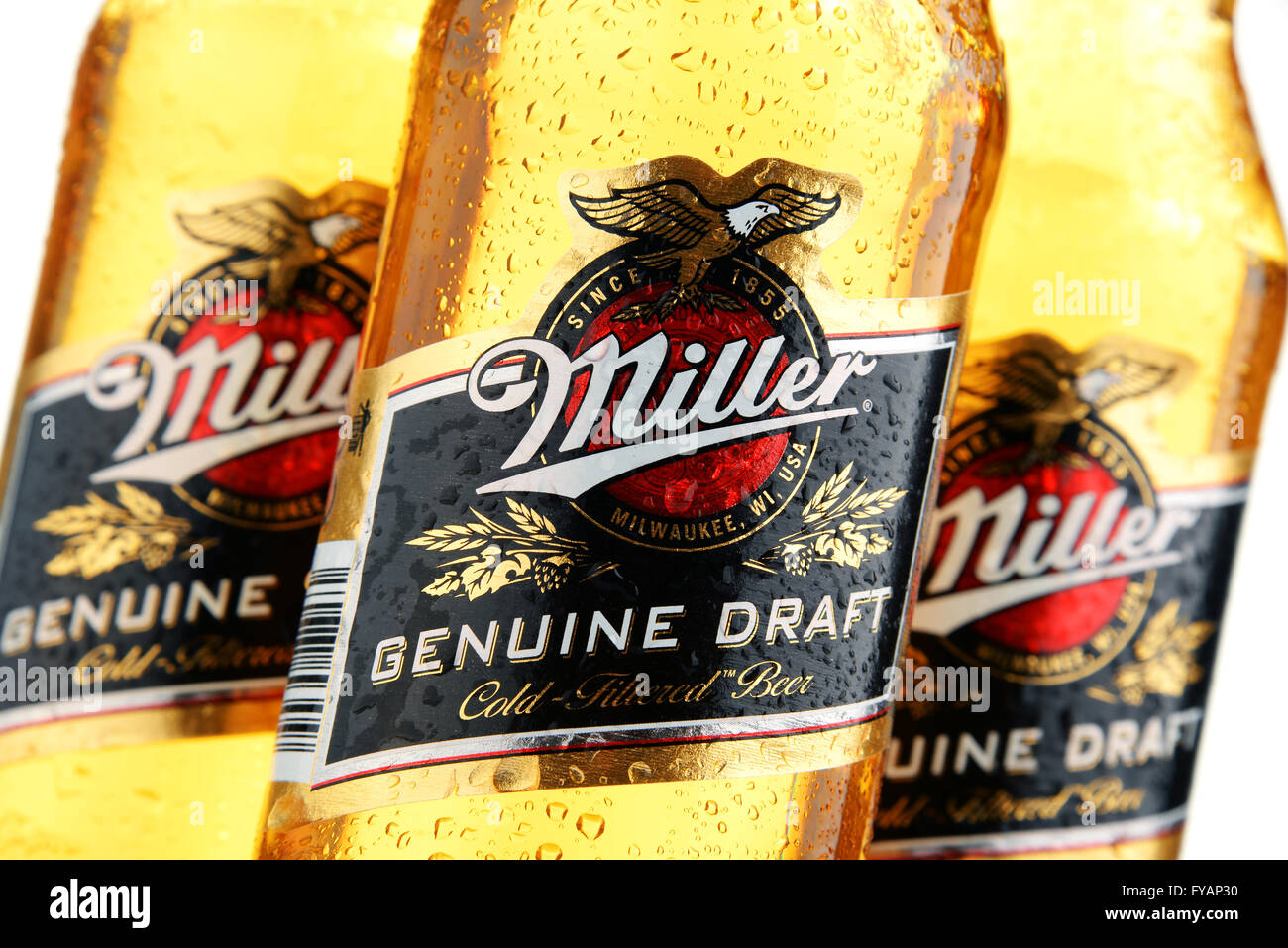 Bottiglie di Miller vero e proprio progetto di birra Foto Stock