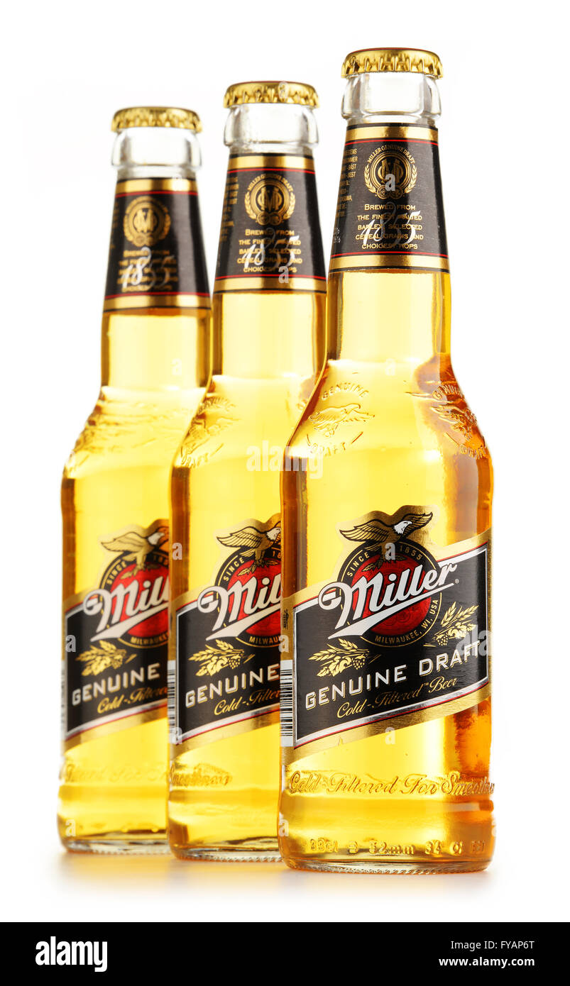 Bottiglie di Miller vero e proprio progetto di birra Foto Stock