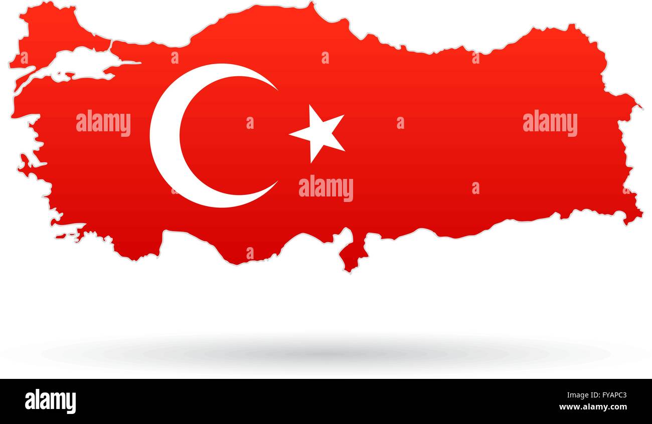 Mappa di Turchia, bandiera rossa con la luna e le stelle Illustrazione Vettoriale