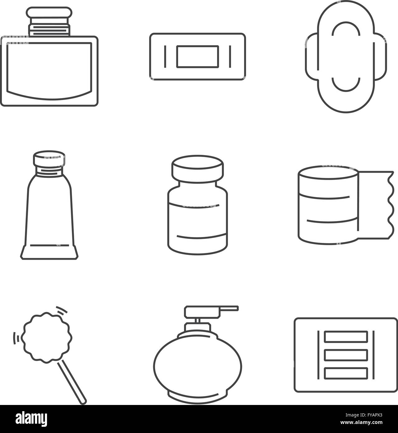 Le icone della linea Medical farmacista, attrezzatura di base delle icone Illustrazione Vettoriale