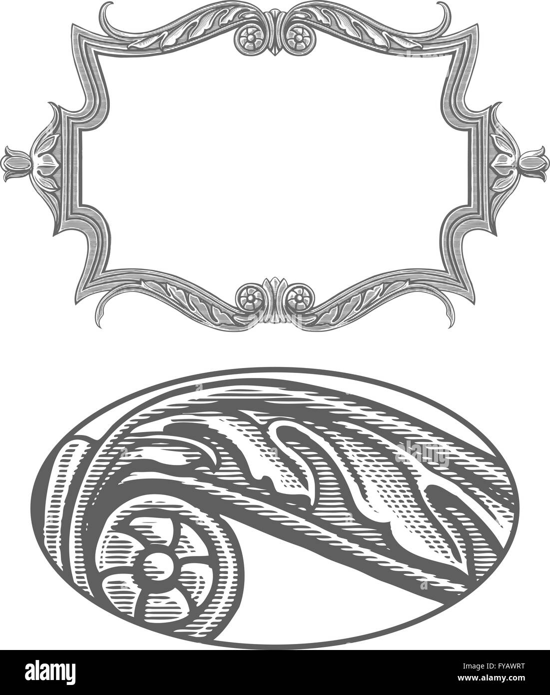 Ornato cornice in vintage stile di incisione Illustrazione Vettoriale