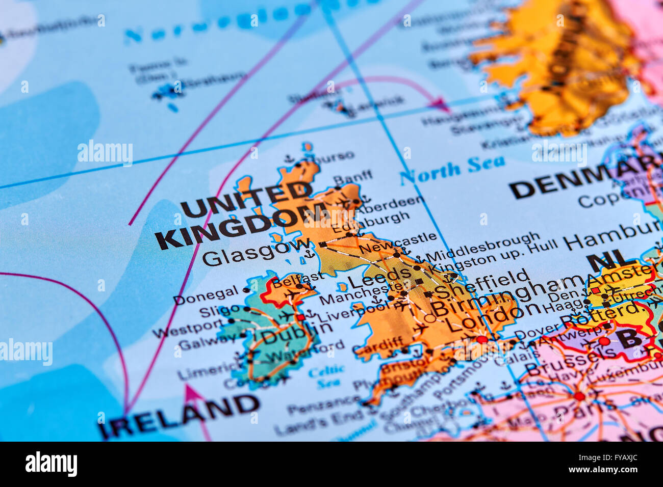 Regno Unito in Europa sulla mappa del mondo Foto Stock