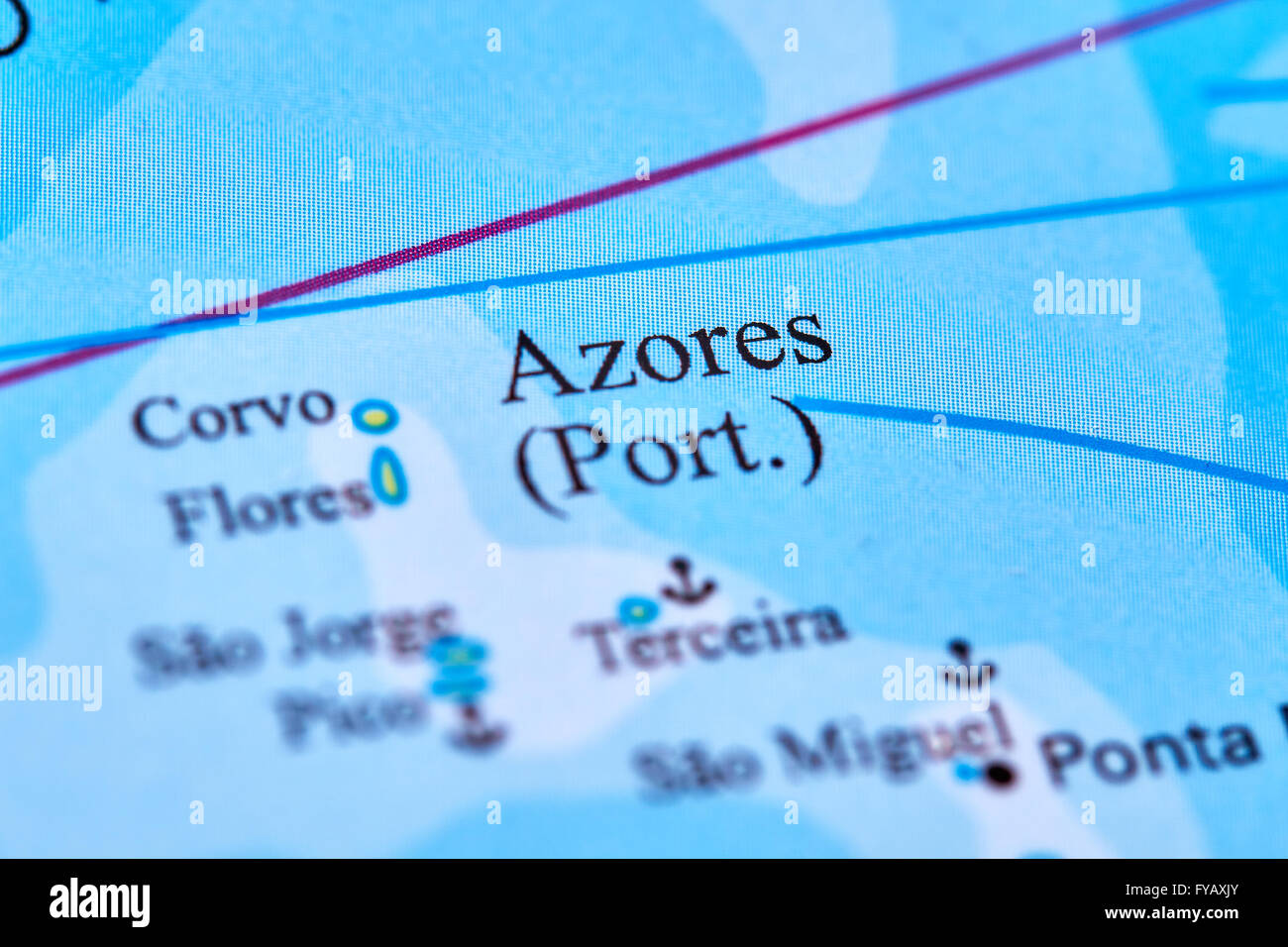 Isole Azzorre sulla mappa del mondo Foto Stock