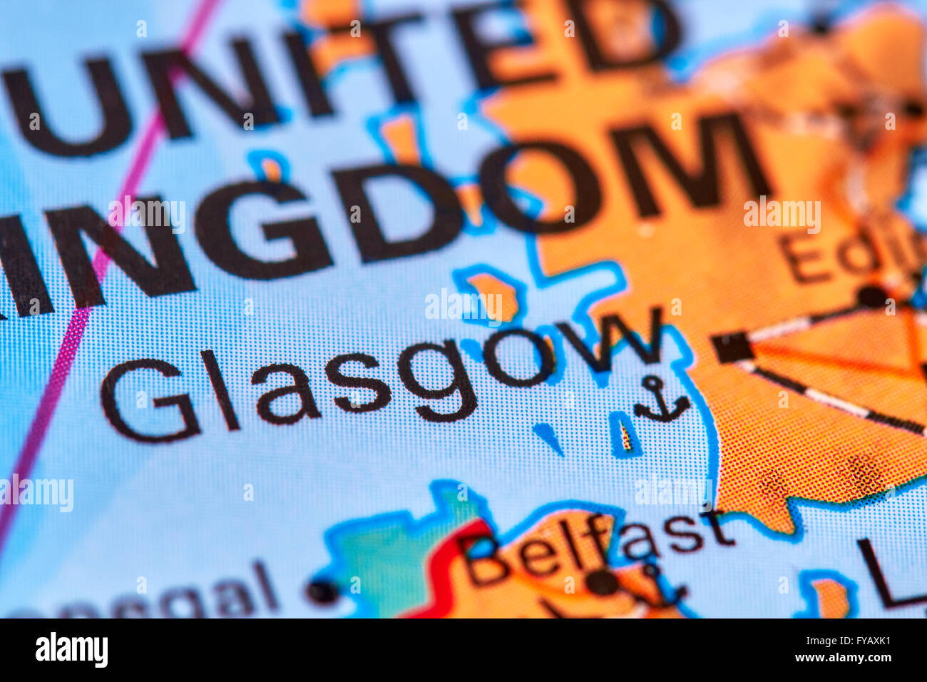 Glasgow, città capitale della Scozia sulla mappa Foto Stock