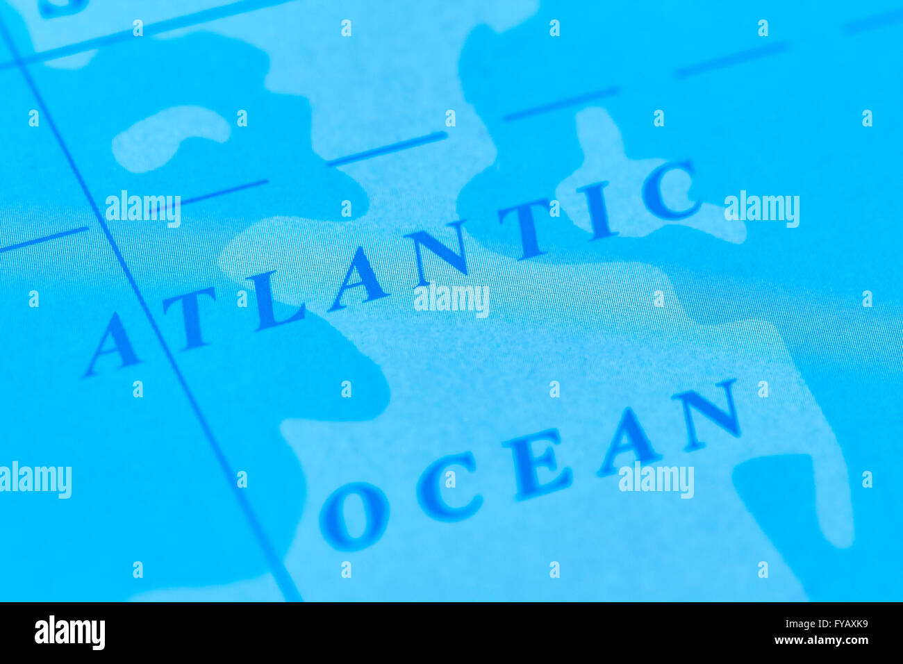 Oceano Atlantico sulla mappa del mondo Foto Stock