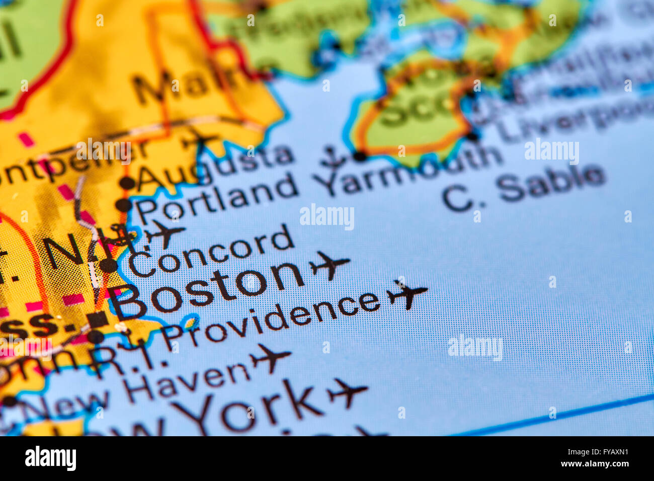 Boston, la città in Stati Uniti d'America sulla mappa del mondo Foto Stock