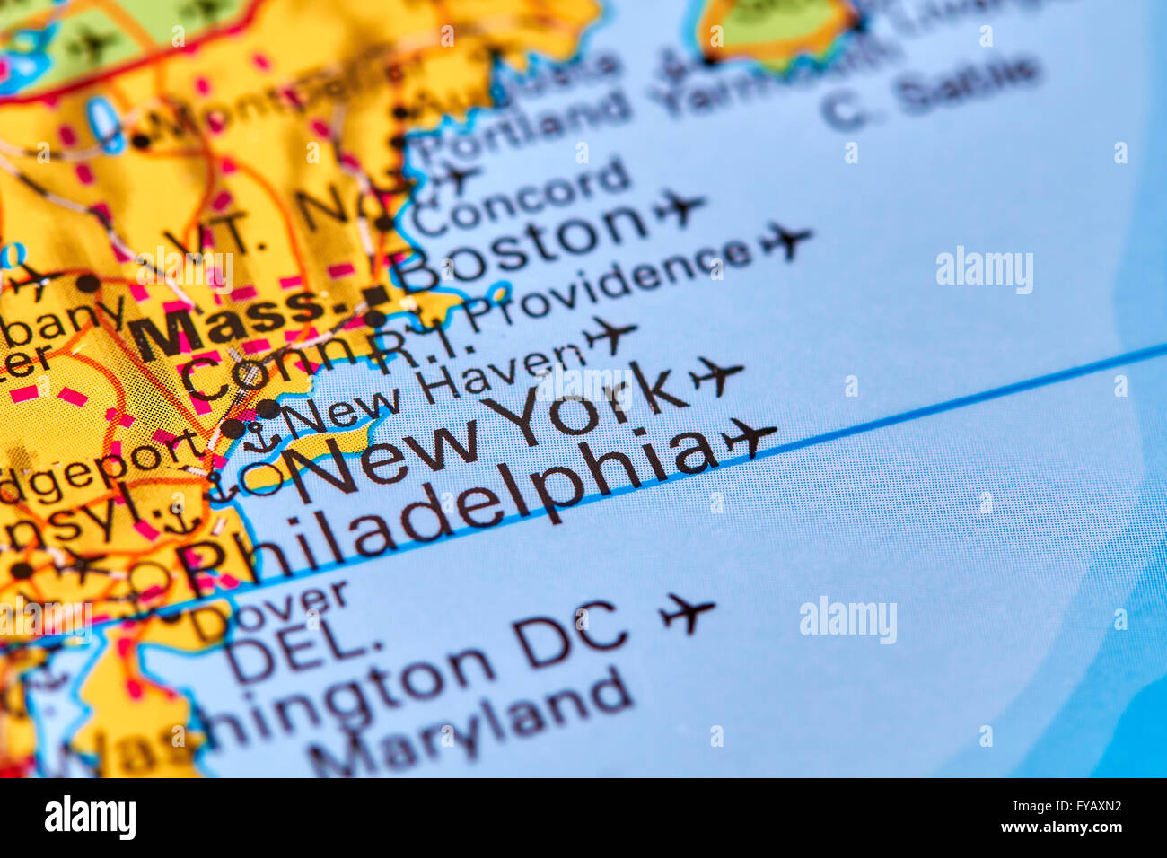 New York City negli Stati Uniti sulla mappa del mondo Foto Stock