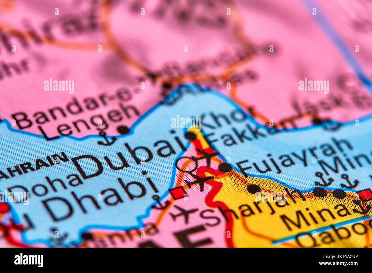 Dubai, Città Stato sulla mappa del mondo Foto Stock