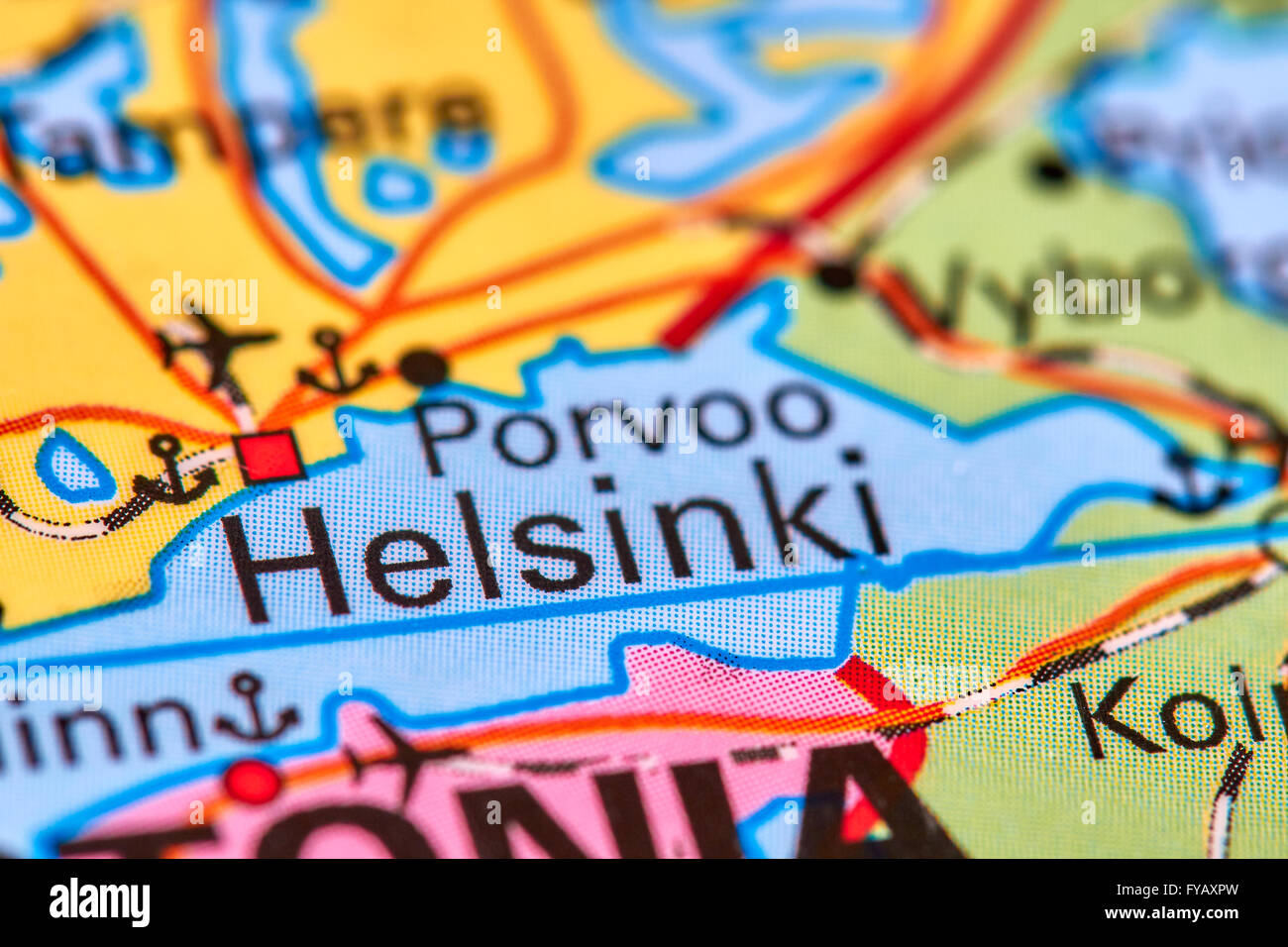 Helsinki, la città capitale della Finlandia sulla mappa del mondo Foto Stock