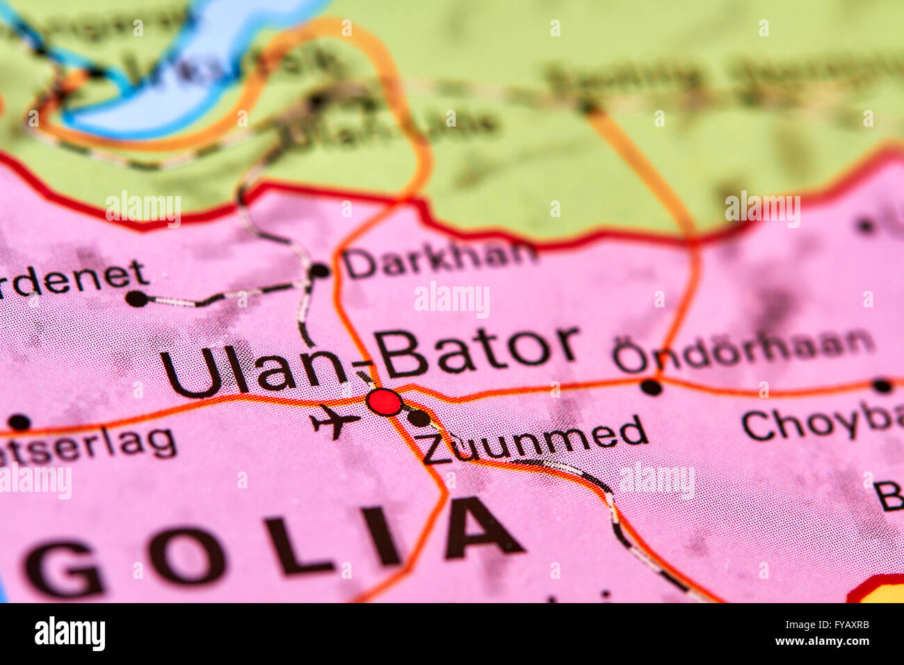 Ulan Bator, capitale della Mongolia sulla mappa del mondo Foto Stock