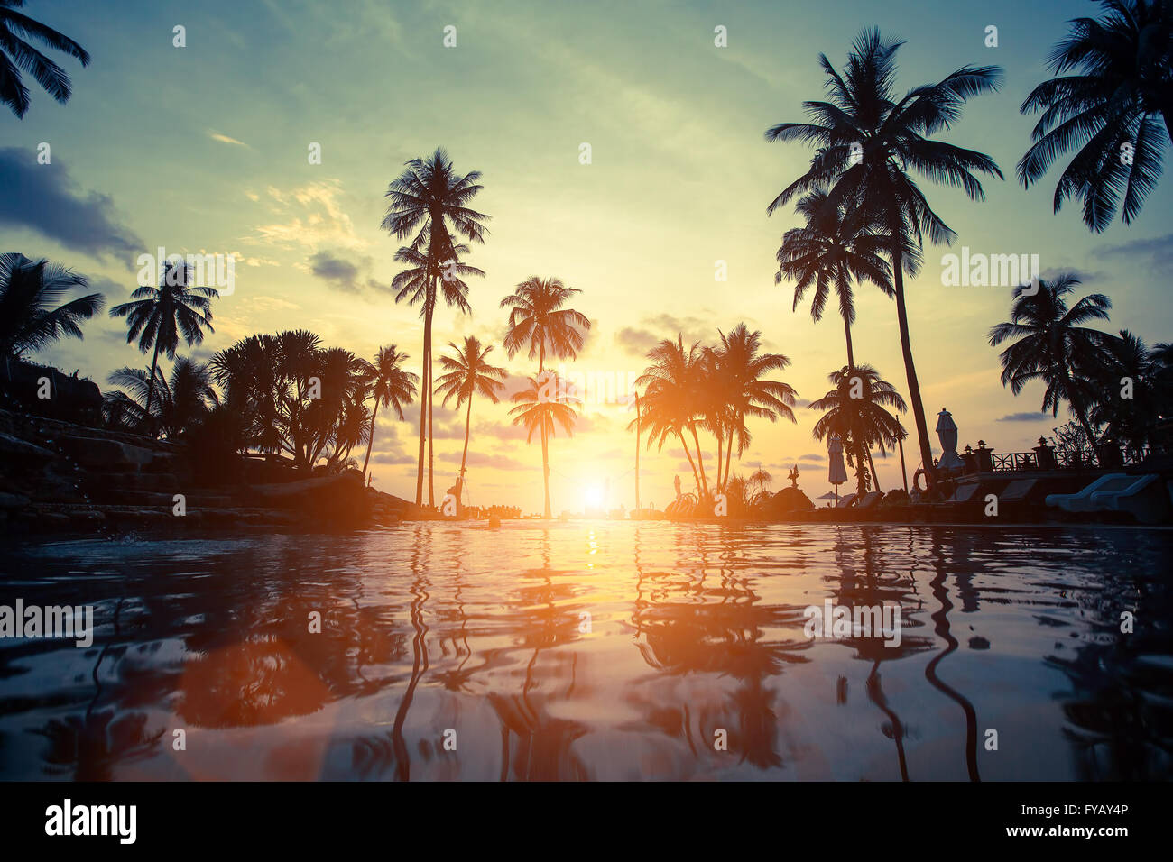 Bel tramonto in una spiaggia a tropics. Foto Stock