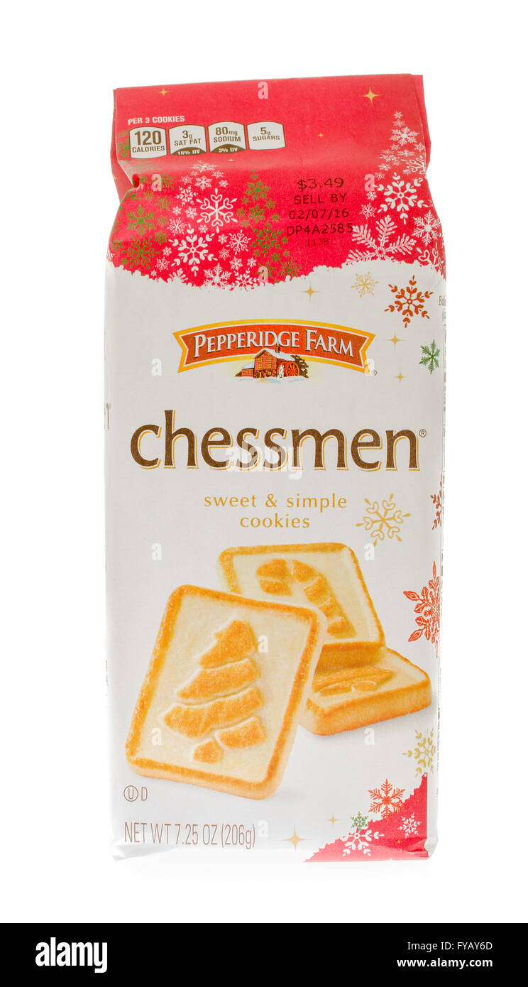 Winneconne, WI - 26 Nov 2015: Borsa di Pepperidge Farm chessman cookie. Foto Stock