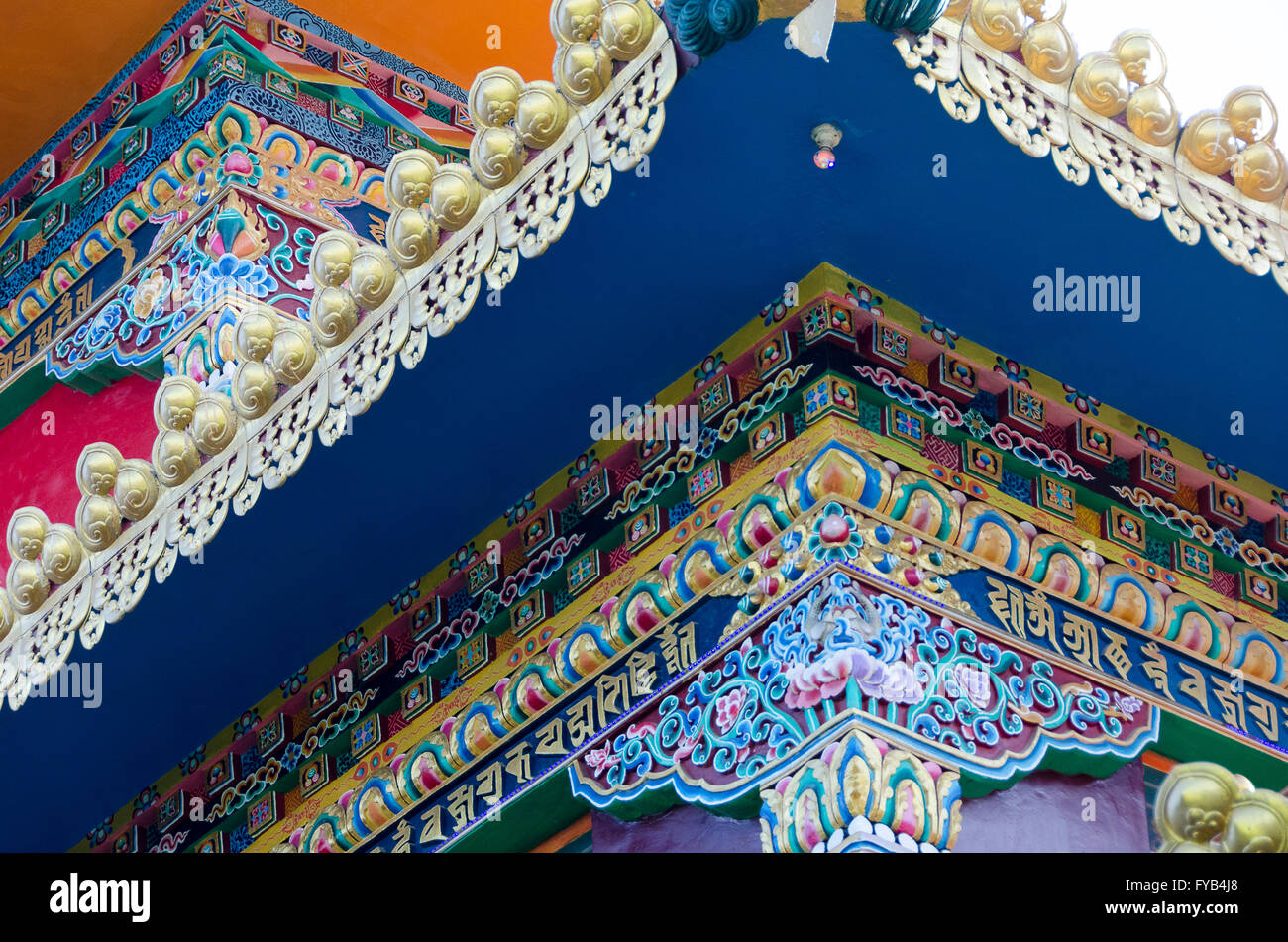 Tempio buddista, McLeod Ganj, Dharamshala, Distict Kangra, Himachal Pradesh, India. Foto Stock