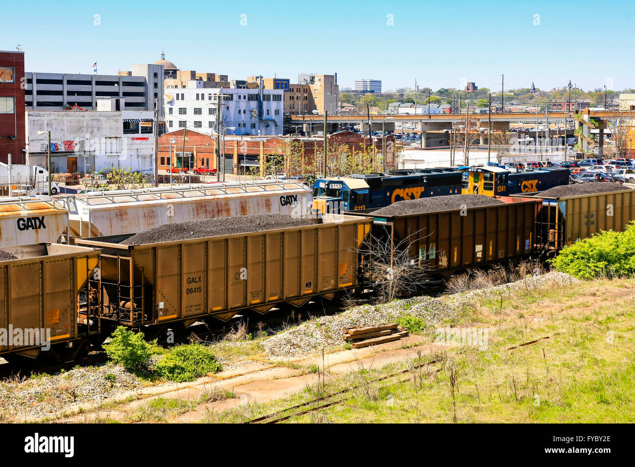 I carrelli di carbone in Nashville railway freight yard Foto Stock