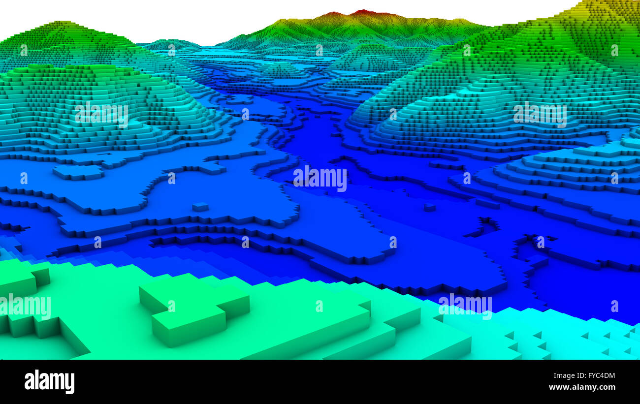 3D illustrazione della superficie del terreno struttura simile topografia mappa Foto Stock