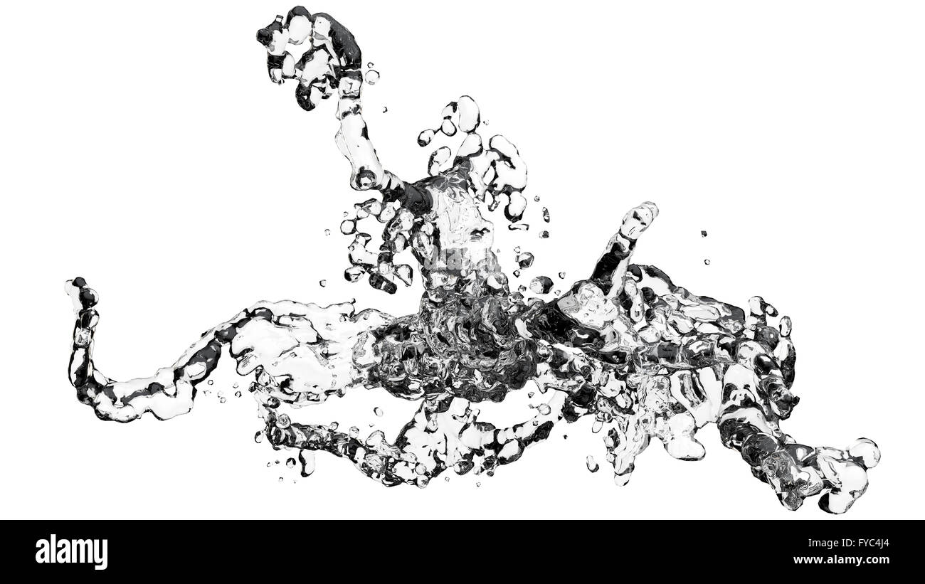 3D illustrazione di spruzzi di liquido movimento su sfondo bianco Foto Stock