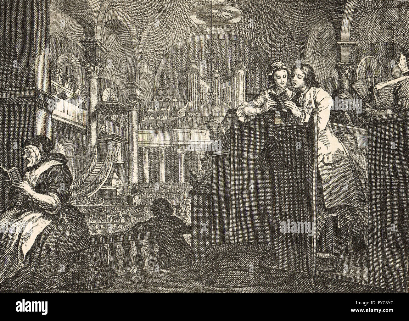 Industria e ozio piastra 2 operosa 'Prentice eseguendo il dovere di un cristiano da William Hogarth circa 1747 Foto Stock