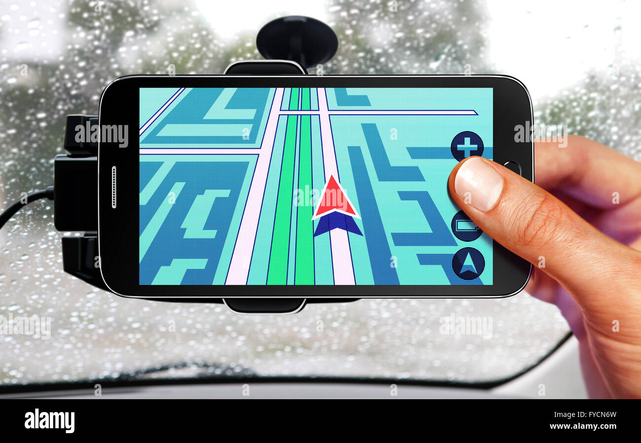 Dispositivo portatile per la navigazione di auto Foto Stock