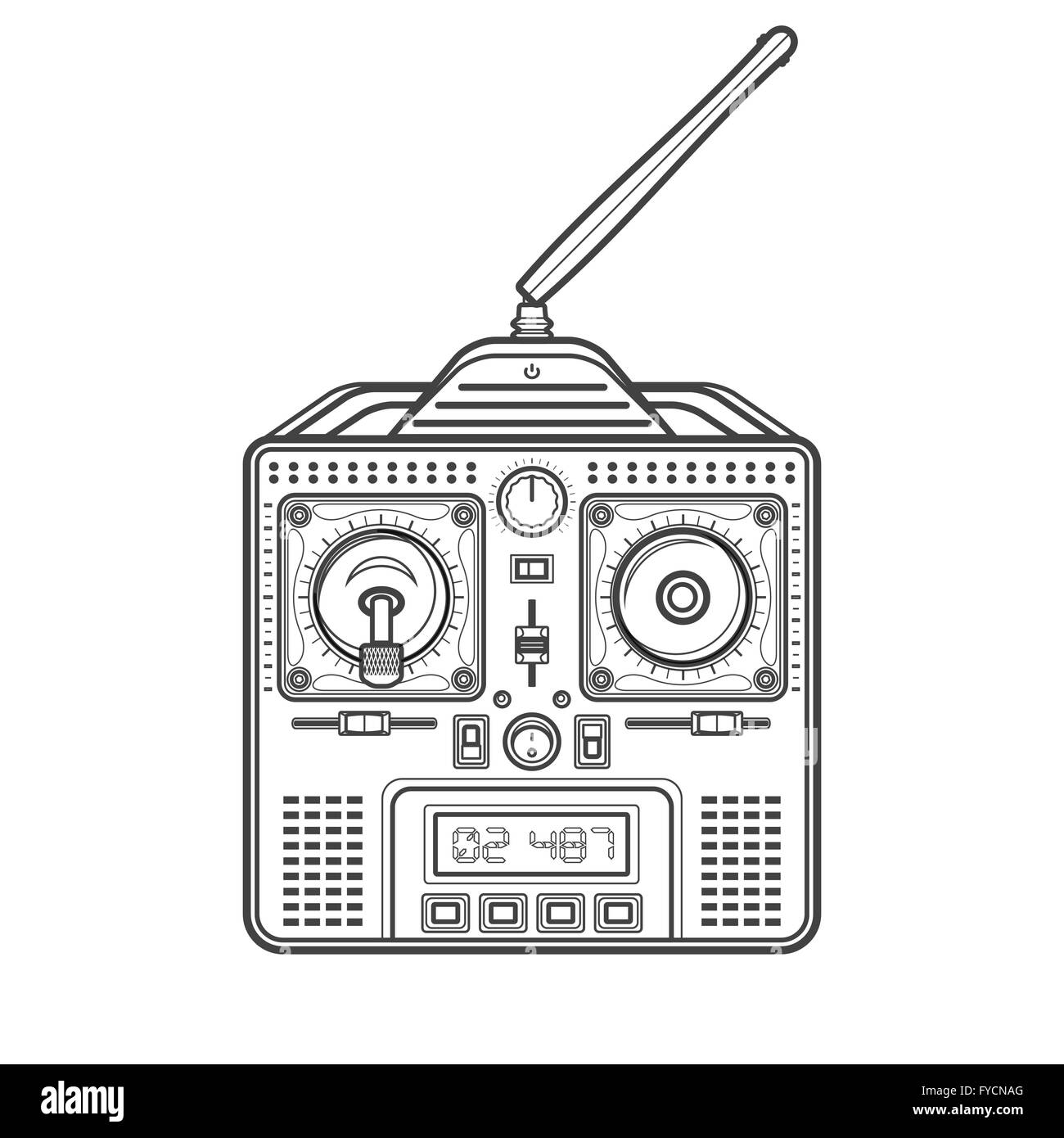 Vettore di contorno nero design drone radio trasmettitore di telecomando isolato immagine sfondo bianco Illustrazione Vettoriale