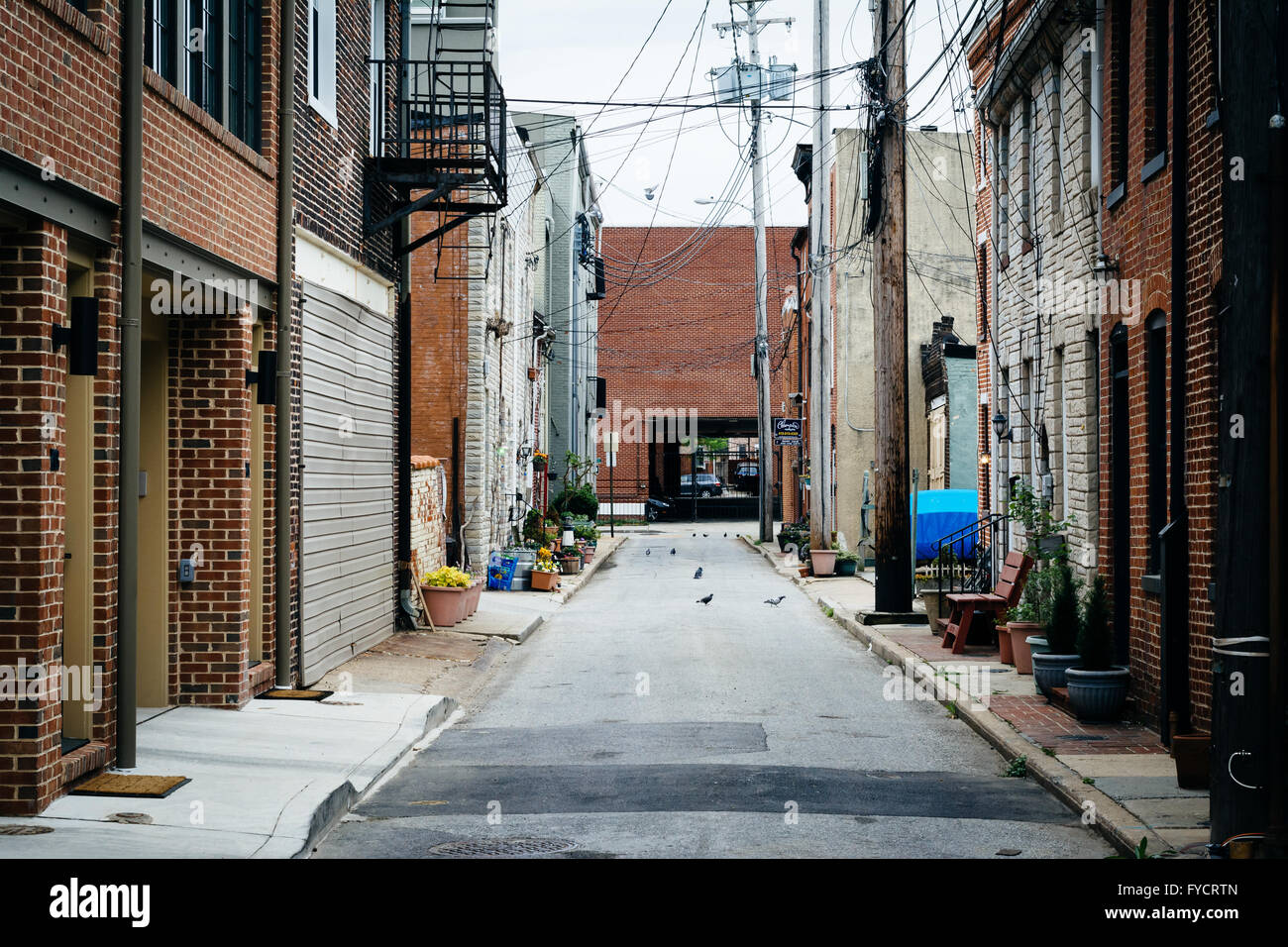 Stretto vicolo in Fells Point, Baltimore, Maryland. Foto Stock