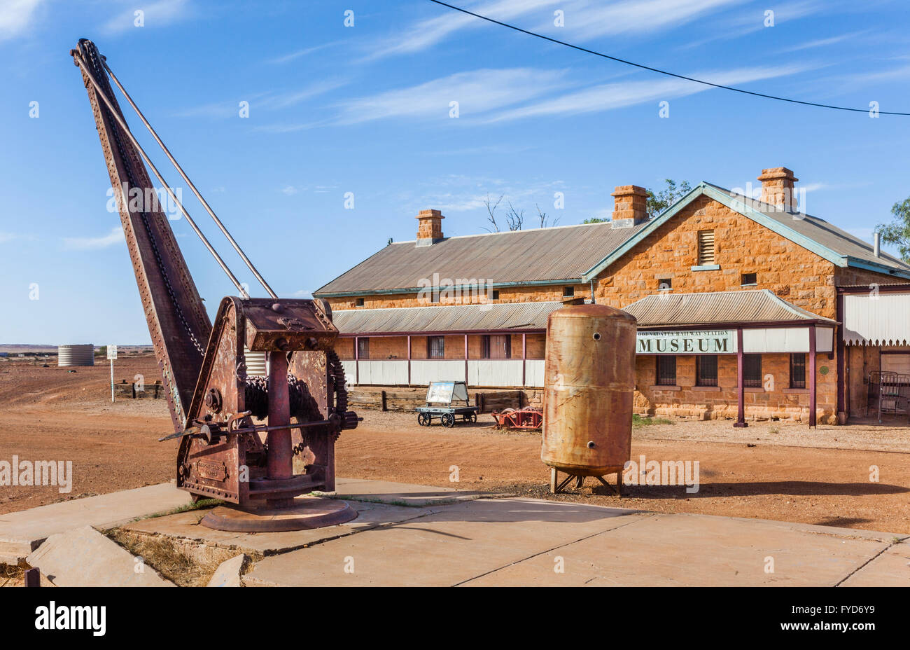 Oodnadatta Stazione ferroviaria Museum, South Australia. La stazione è il capolinea della grande ferrovia settentrionale Foto Stock
