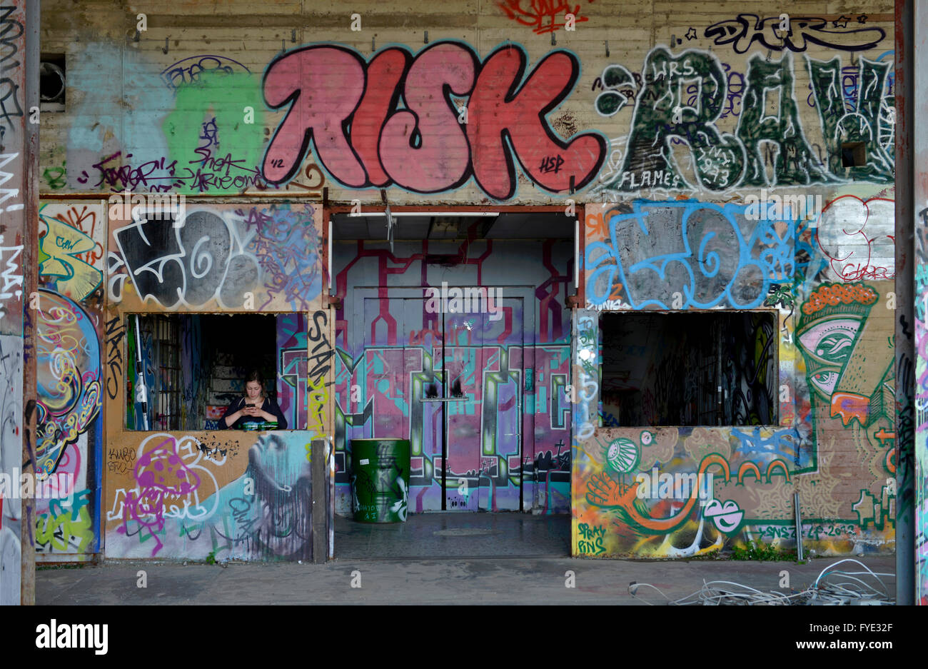 Graffiti-Galerie, Abhoerstation, Teufelsberg, Grunewald, Berlino, Deutschland Foto Stock