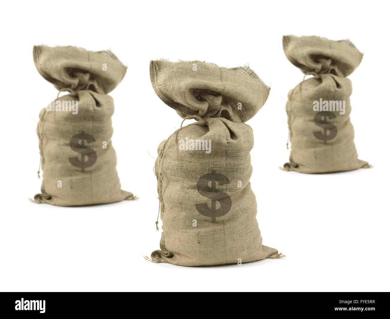 Sacchetti di Hesse con contanti isolata contro uno sfondo bianco Foto Stock