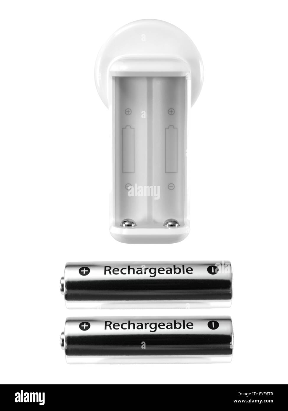 Batterie ricaricabili isolata contro uno sfondo bianco Foto Stock