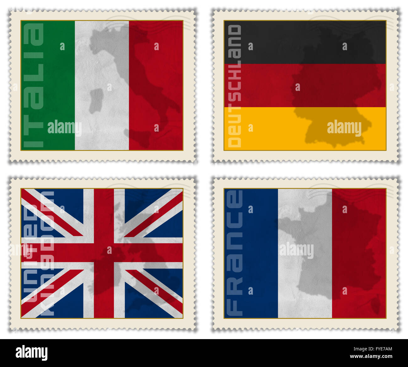 Francobolli Europa bandiere Foto Stock