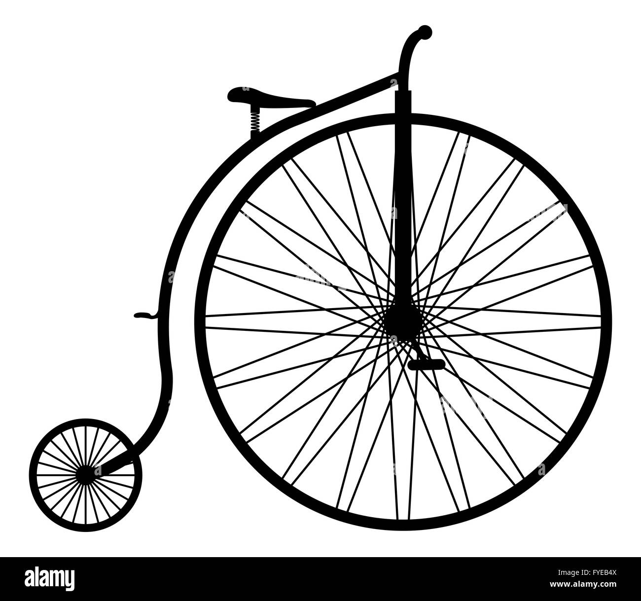 Un penny farthing silhouette isolato su uno sfondo bianco Foto Stock