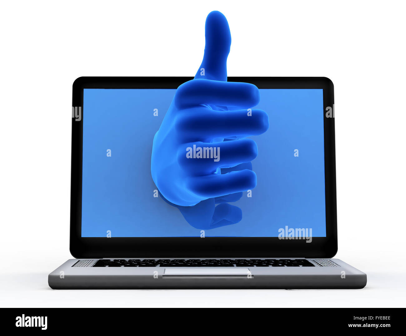 Okay gesto. Mano blu dalla schermata Foto Stock