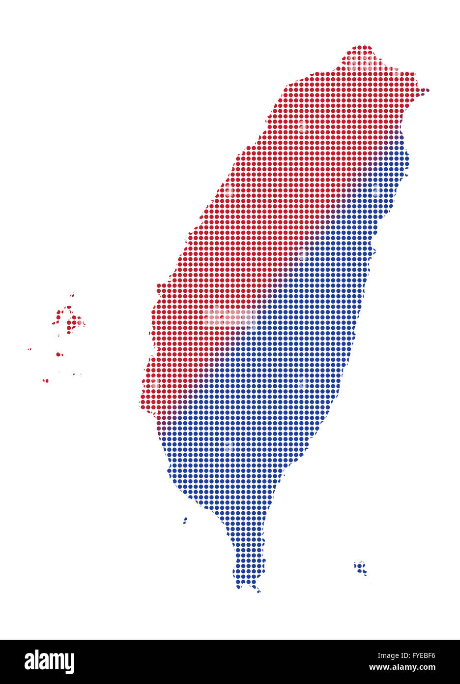 Un puntino di Taiwan mappa in rosso e blu isolato su uno sfondo bianco Foto Stock