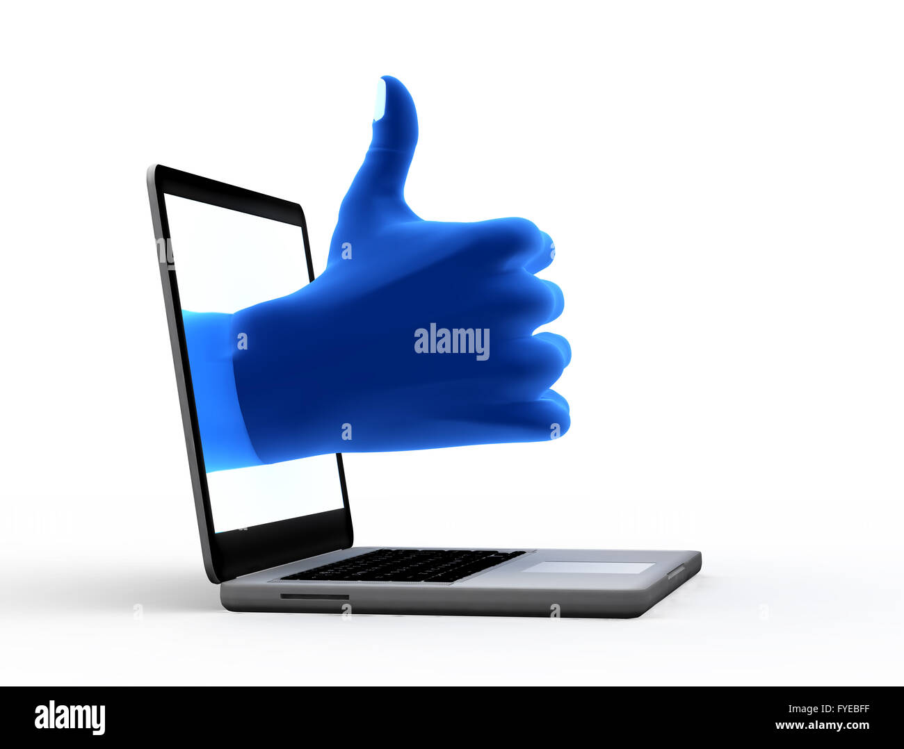 Okay gesto. Mano blu dalla schermata Foto Stock