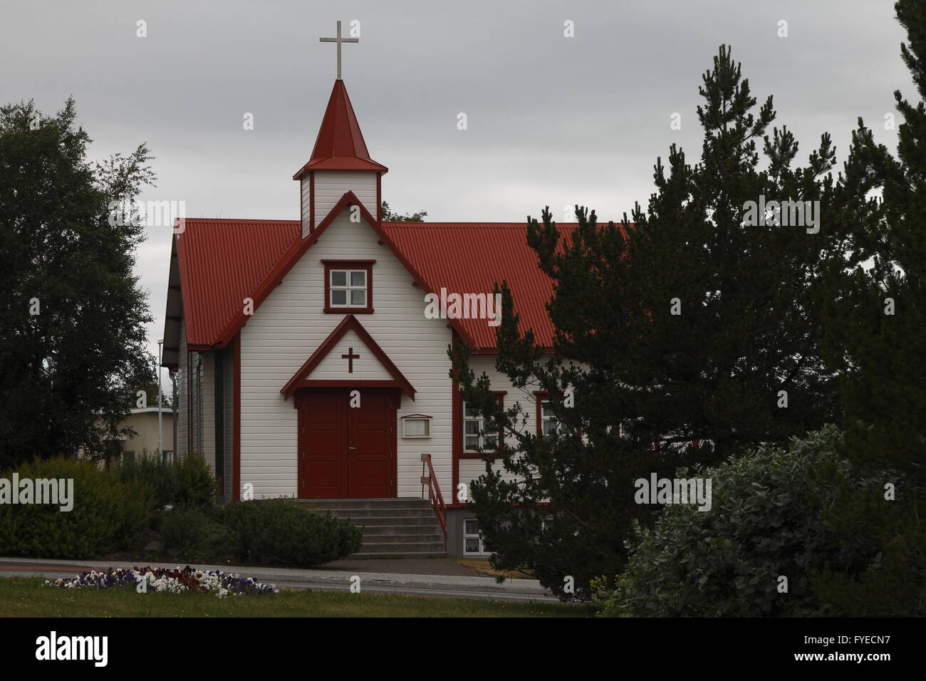 La Chiesa cattolica in Akureyri. Eyjafjörður Foto Stock