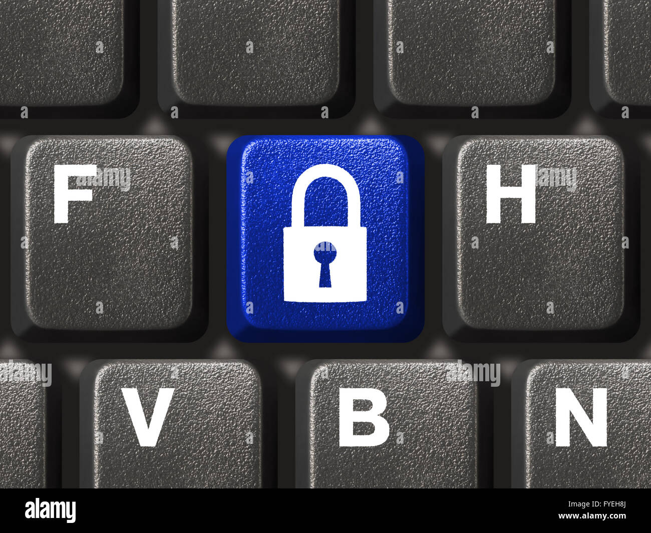 Tastiera per computer con blu di chiave di sicurezza closeup Foto Stock