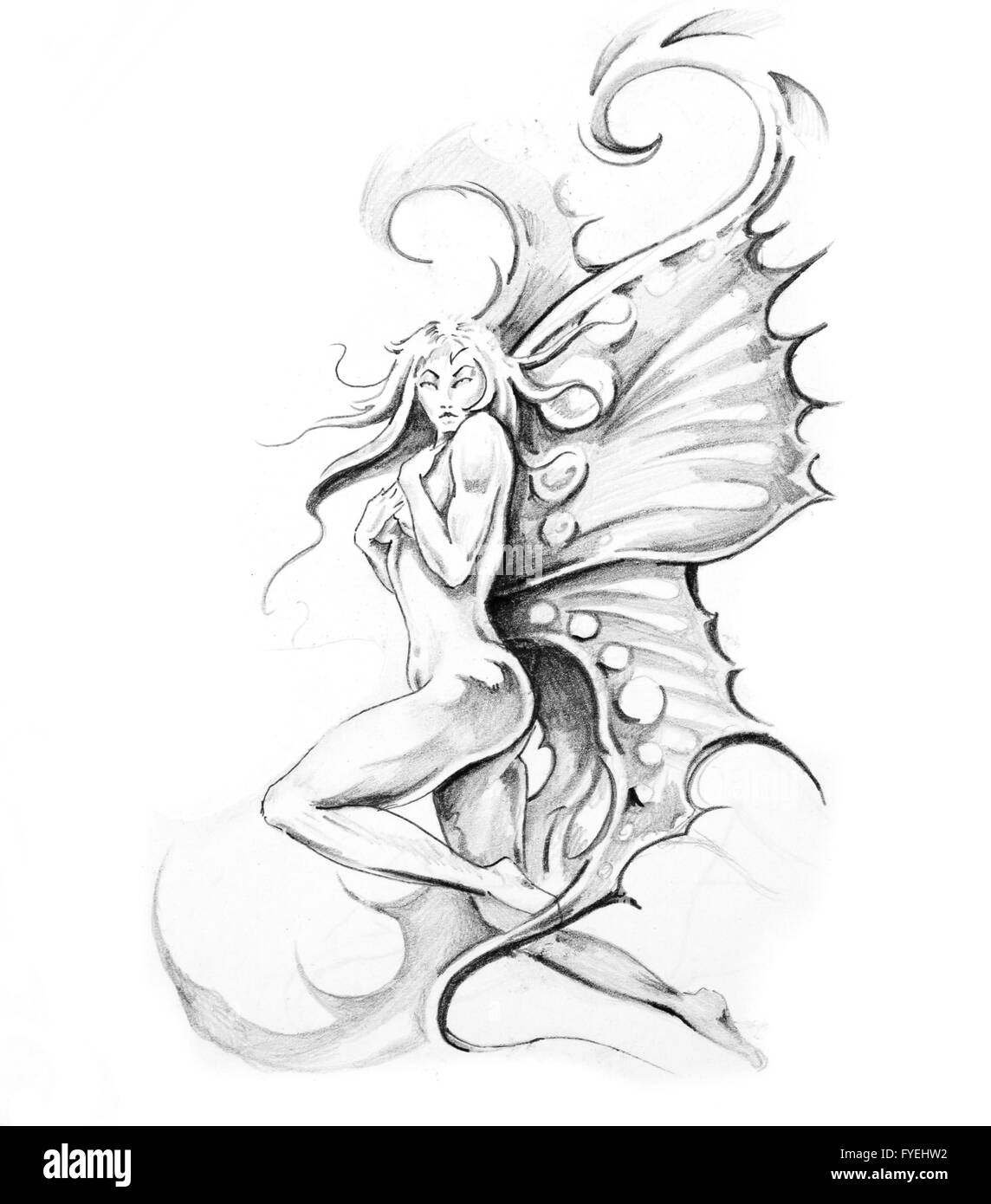 Schizzo di arte del tatuaggio, fairy Foto Stock